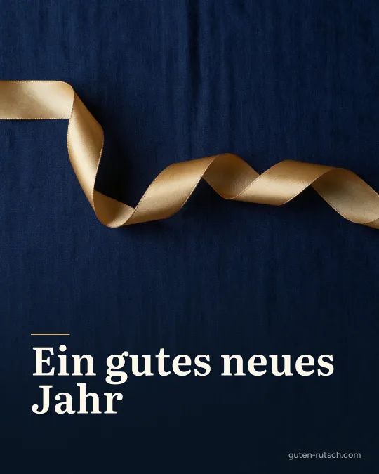 Goldenes Band auf nachtblauem Leinen, darauf der Gruß „Ein gutes neues Jahr“